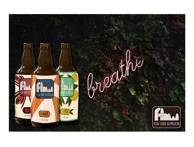 flow hard kombucha advertising alcohol bottle design branding design logo