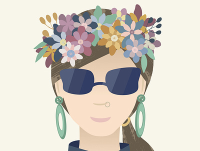 Floral inspired profile picture illustration affinity designer avatar avatar picture flora and fauna flowers flowers in the hair illustrator pastel profile picture sunshades woman profile