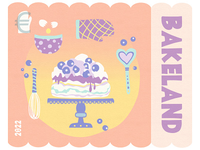 Bakeland post stamp cake baking illustration affinity designer baking cake colorful cooking illustration design editorial illustration food illustration happy illustration kitchen meringue cake