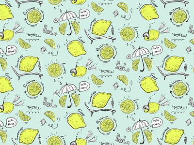Inky Lemon Comic Pattern affinity designer comic comic pattern fun humor ink ink doodle lemon lemon pattern line art madeinaffinity neon yellow pastel mint pattern design seamless pattern surface design