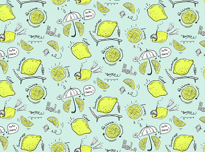 Inky Lemon Comic Pattern affinity designer comic comic pattern fun humor ink ink doodle lemon lemon pattern line art madeinaffinity neon yellow pastel mint pattern design seamless pattern surface design