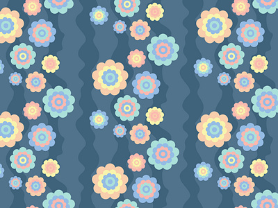 Retro Flowers- Seamless Pattern floral pattern flower pattern flowers madeinaffinity pattern design retro retro flowers surface design vector pattern wavy pattern wawes