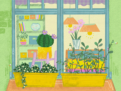 Window Story bees cozy illustration house illustration pastels plants pollinators whimsical window