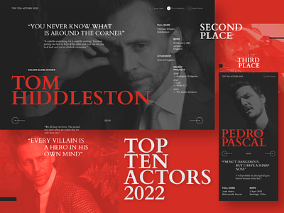 Top Ten Actrors Website. Mobile. Tom Hiddleston & Pedro Pascal graphic design man people portrait typography ui web design webdesign website