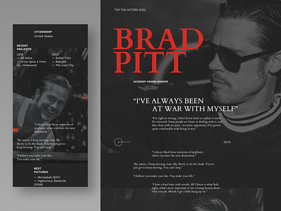 Top Ten Actrors Website. Mobile. Brad Pitt concept graphic design mobile people phone portrait typography ui web web design webdesign website