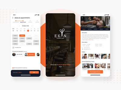 Ekan Barbershop App app app design appointment barbershop booking app branding creative design design figma minimal mobile app modern salon ui ui design ux uxui