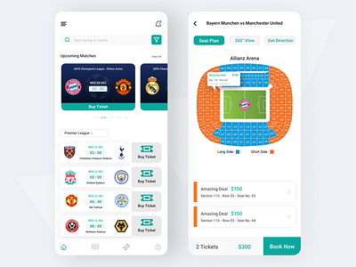 Football Stadium Ticket Buying App app app design booking app design figma football app minimal mobile app ticket ui uidesign uiux ux