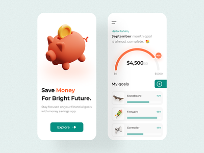 Money Savings App UI app design branding figma mobile app ui uidesign uiux ux