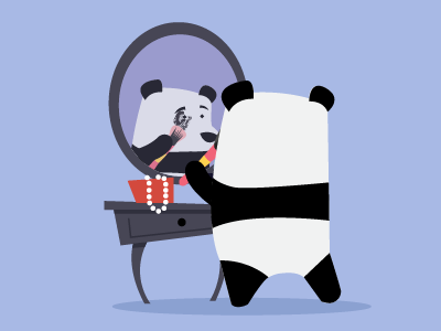 Pretty Panda bear illustration makeup mirror panda vanity vector