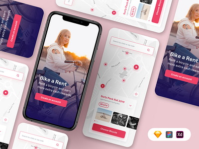 Bike Rent App adobe xd app design figma flat illustration rent sketch ui uidesign