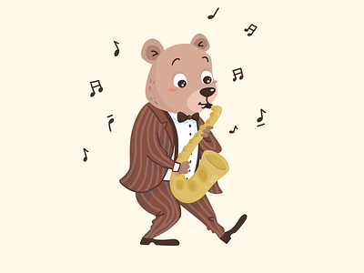 Bear playing saxophone bear character illustration saxophone
