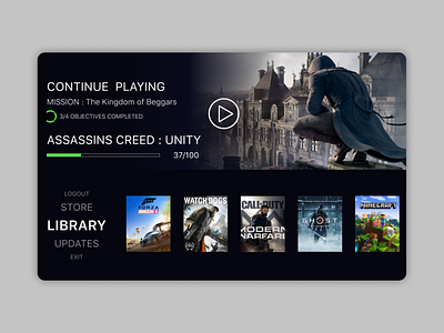 Smart TV game library App/ adobe adobexd app challenge challenges dailyui dailyui 001 design figma figmadesign ui ui ux profile dailyui uiux ux web webdesign