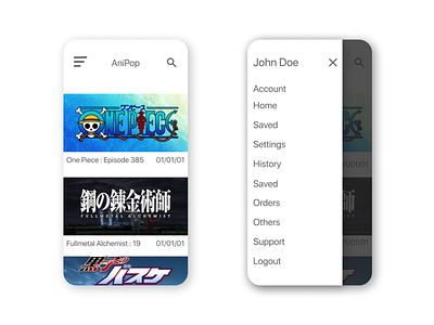 Dropdown menu for anime library adobe adobe xd app challenge dailyui dailyui 001 design figma figmadesign ui ui ux profile dailyui uiux ux web webdesign