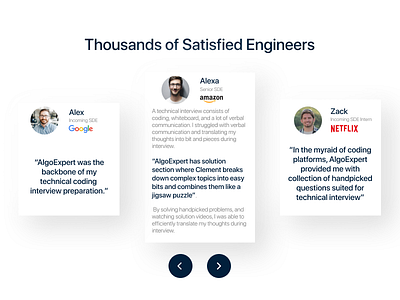 Testimonial slider UI for AlgoExpert dailyui #39 app challenge dailyui design figma minimal minimalist neumorphic neumorphism testimonial testimonials ui ui ux profile dailyui uidesign uiux ux web webdesign website website design
