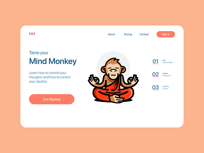 MindMonkey Meditation Landing page app challenge dailyui design figma landing design landing page meditation meditation app ui ui ux ui ux profile dailyui uidesign uiux ux uxdesign web webdesign yoga yoga app