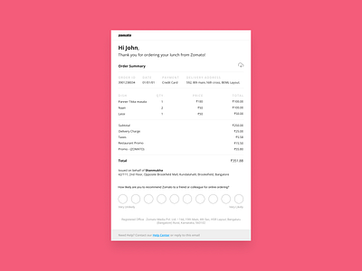 Daily ui 17  - Zomato Email Receipt Redesign