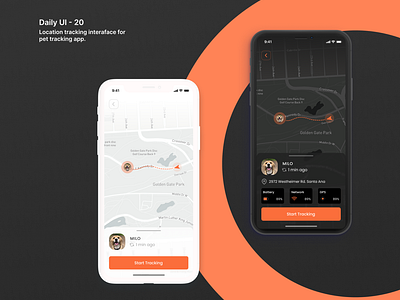 Daily ui 20 - Location tracking interface for Pet tracking app.