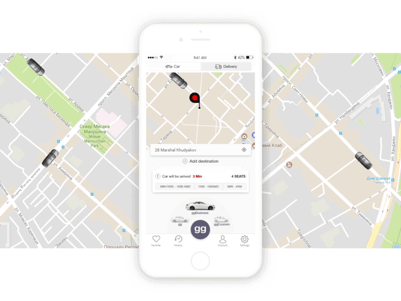 gg - On demand Transportation Service animation cars application taxi taxi app ui