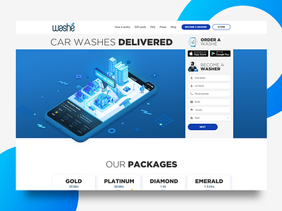 Washe.io app ui car wash app hero website illustration landing page on demand ui