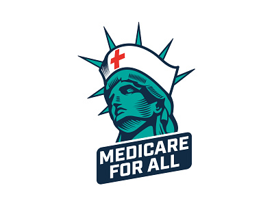 Medicare for all logo concept covid 19 covid19 healthcare iconic illustration logo logotype m4a nurse statue of liberty vector