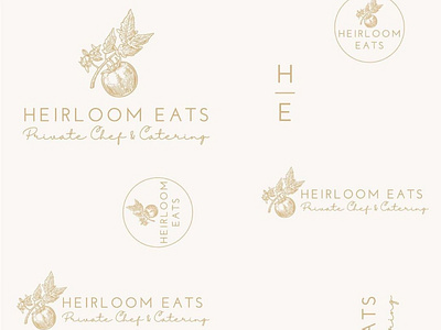 Heirloom Eats Logos branding catering chef concept design drawing eats engraving etching food heirloom illustration lettering logo logo design logotype stem tomato tomatoes typography