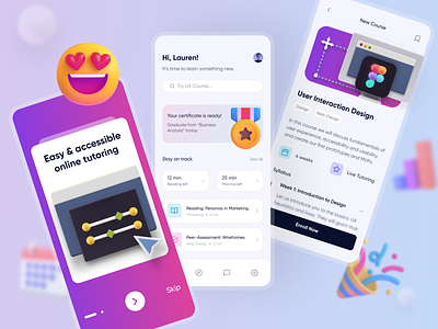 Educational App 3d app course course app design e learning education education platform gradient home page learning learning app mobile app onboarding online education product school teaching ui ux