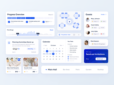 Event Organizer | UI Components calendar component library event guest list organizer restaurant seating chart style guide task manager ui components ui elements ui kit venue web app