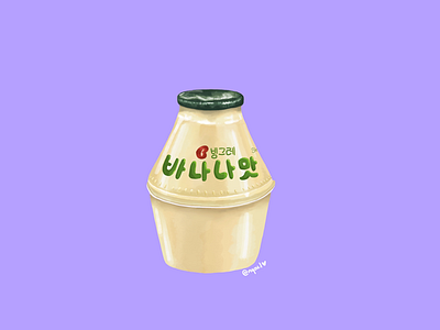 Banana Uyu art banana milk banana uyu digital art digital painting food illustration illustration korean snack procreate
