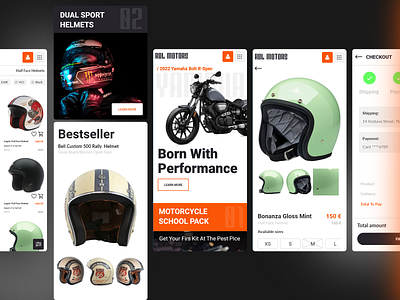 Online Marketplace adobe xd app application checkout helmet interface market mobile motorcycle online orange shop ui