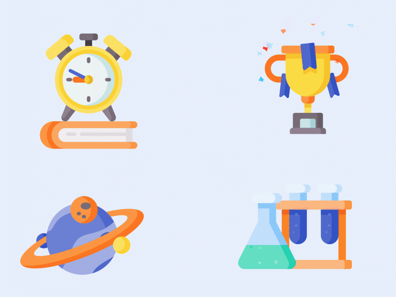 Education Animated Icon For Website & Mobile App alarm clock animation chemistry design education flask graphic design icon icon animation illustration json lottie motion graphics trophy web animation