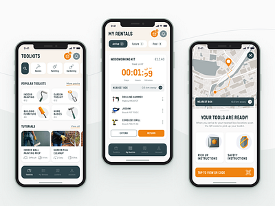 Tool Rental App | Designflows 2021 3d app appdesign beige color figma illustration inspiration map orange product design rental tool tool rental ui userexperience userinterface