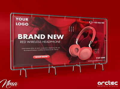 Red Headphone Banner ad ad post advertise advertising branding design poster poster design