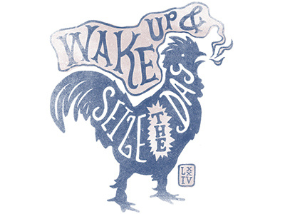 Seize The Day americana distressed hand drawn illustration inspirational rooster t shirt