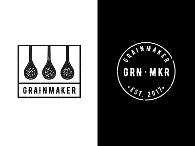 Grainmaker Logos asian badge boston food grain nyc qsr restaurant rice spoons stamp