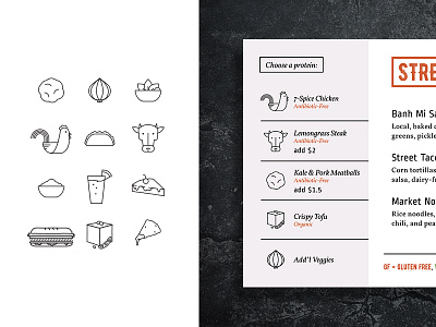 Grainmaker Iconography food grainmaker icons meat menu menuboard restaurant rice stroke vegetables