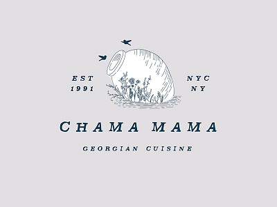 Chama Badge birds bread business cards chama food georgian illustration mama millennial restaurant wine