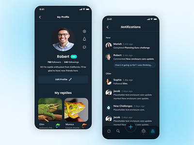 Profile & Notifications app clean dark darkmode mobile mobileapp notifications personalprofile profile ui uiux