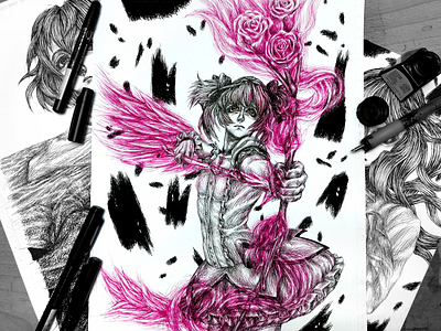 Magical Girl no.2 fan art fanart illustration pen and ink traditional art