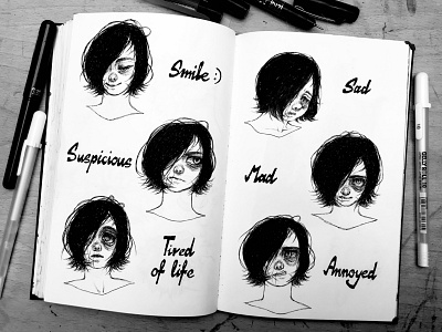 Facial Expressions - Sketch expression expressions pen and ink penandink sketch sketchbook traditional art