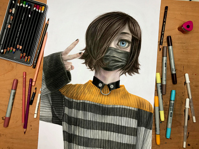 A Girl In Colored Pencils colored pencil colored pencils coloredpencil illustration traditional art