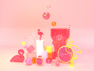 Illustration 3D 3d 3d art dimension modelisation pink lemonade