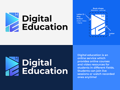 Digital Education logo design book branding courses design digital education logo typography ui vector video website