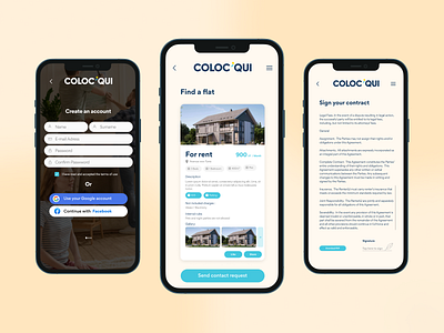Coloc'Qui app design colocation design flatsharing housing mobile rentaflat study