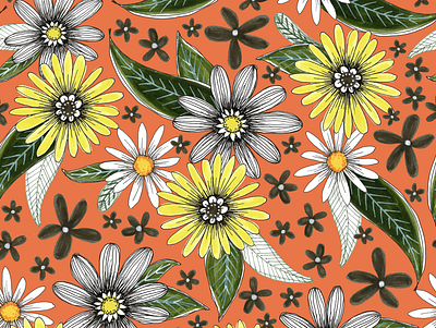daisies on orange daisies floral pattern