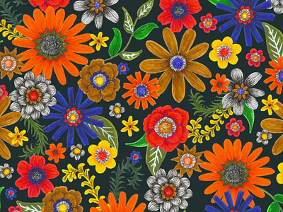 colorful floral on black