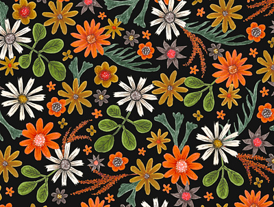 funky little floral in warmish colors floral flowers illustraion pattern surface design