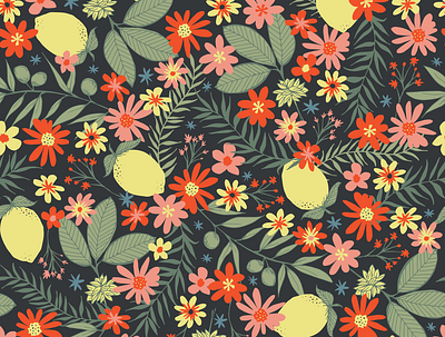blooms and berries berries floral pattern surface pattern design