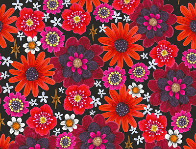 red, pink and purple floral floral floral pattern hand drawn illustration pattern surface design surface pattern design