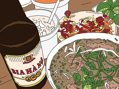 Pho 10, Hanoi beer chilli colour digital drawing food illustration illustrator pho print vietnam