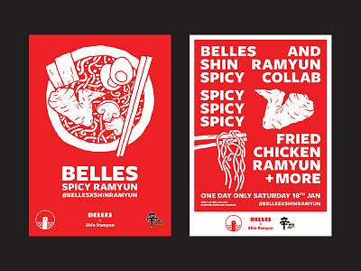 Belles x Shin Ramyun Posters branding design digital drawing eventdesign food illustration poster print red typography